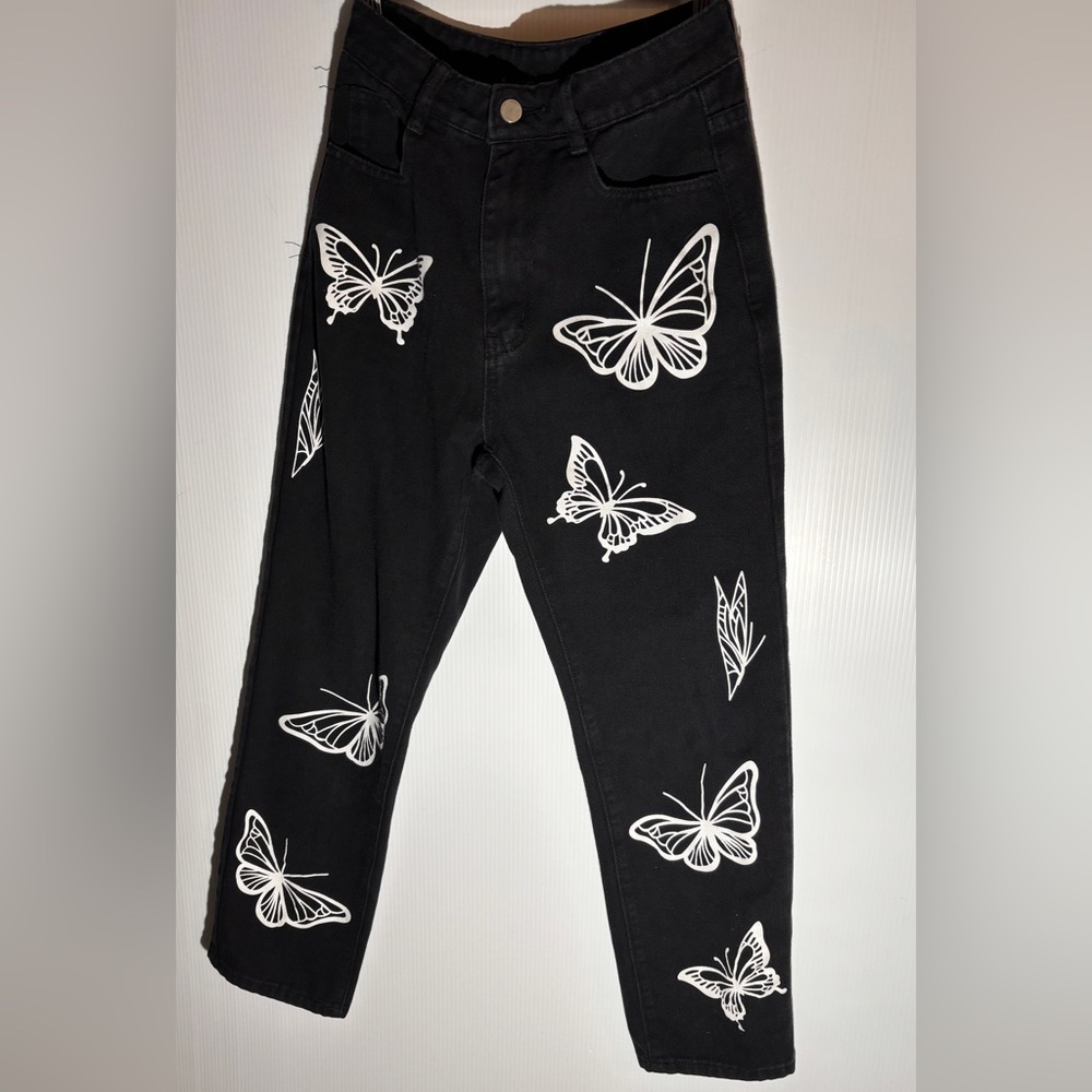 Black Butterfly Embroidered Women's Jeans